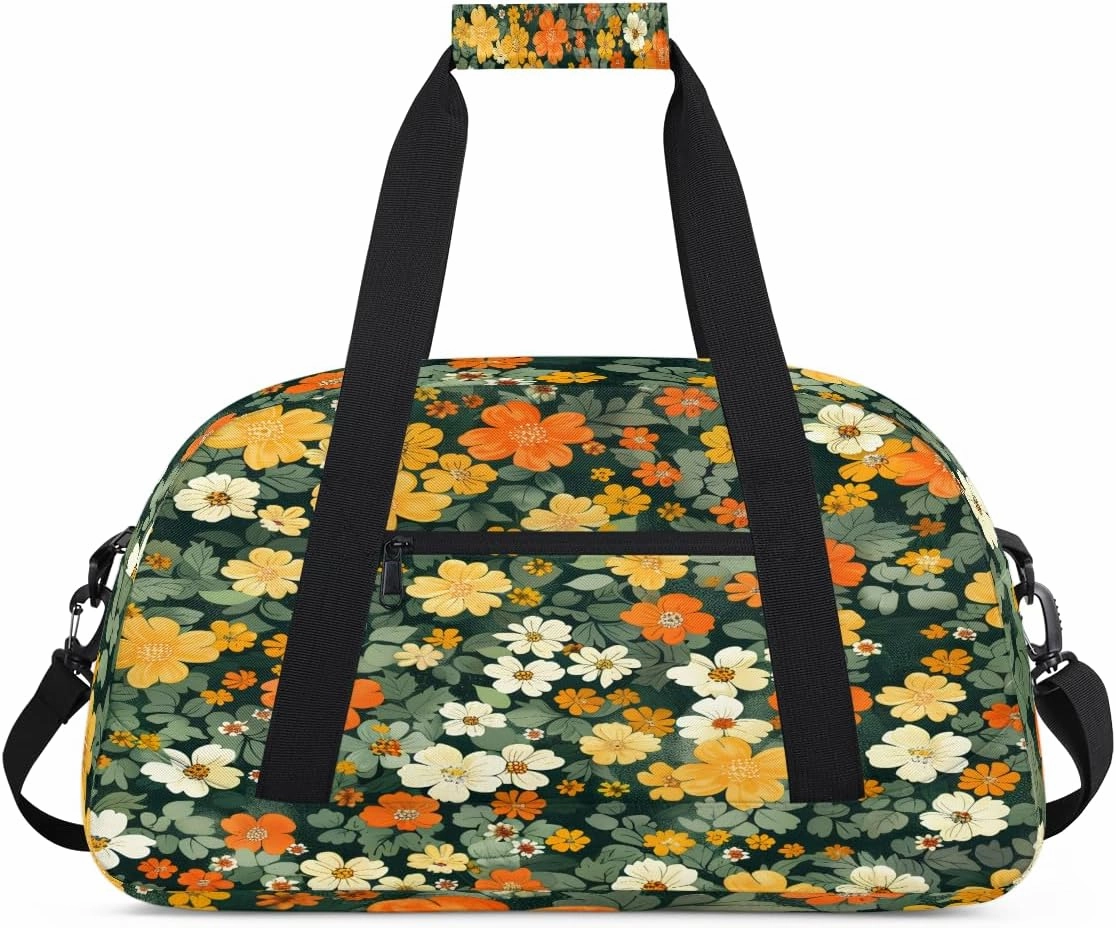 Flower (73) Kids Overnighter Duffel Bags for Boys, Carry-On Size Sports Gym Bag with Front Zipper Pocket for School Practice or Overnight Travel Weekender Sleepover Tote Bag
