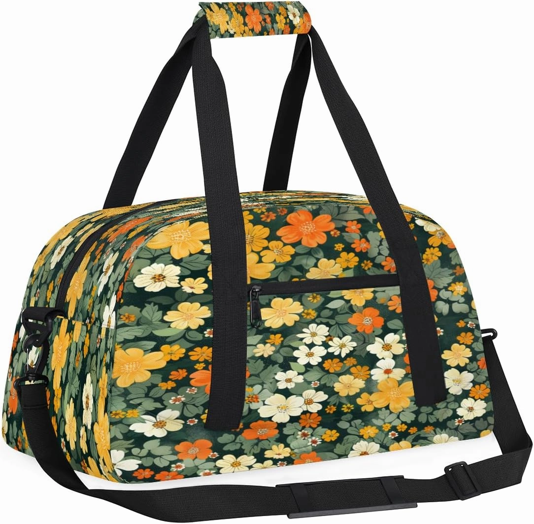 Flower (73) Kids Overnighter Duffel Bags for Boys, Carry-On Size Sports Gym Bag with Front Zipper Pocket for School Practice or Overnight Travel Weekender Sleepover Tote Bag
