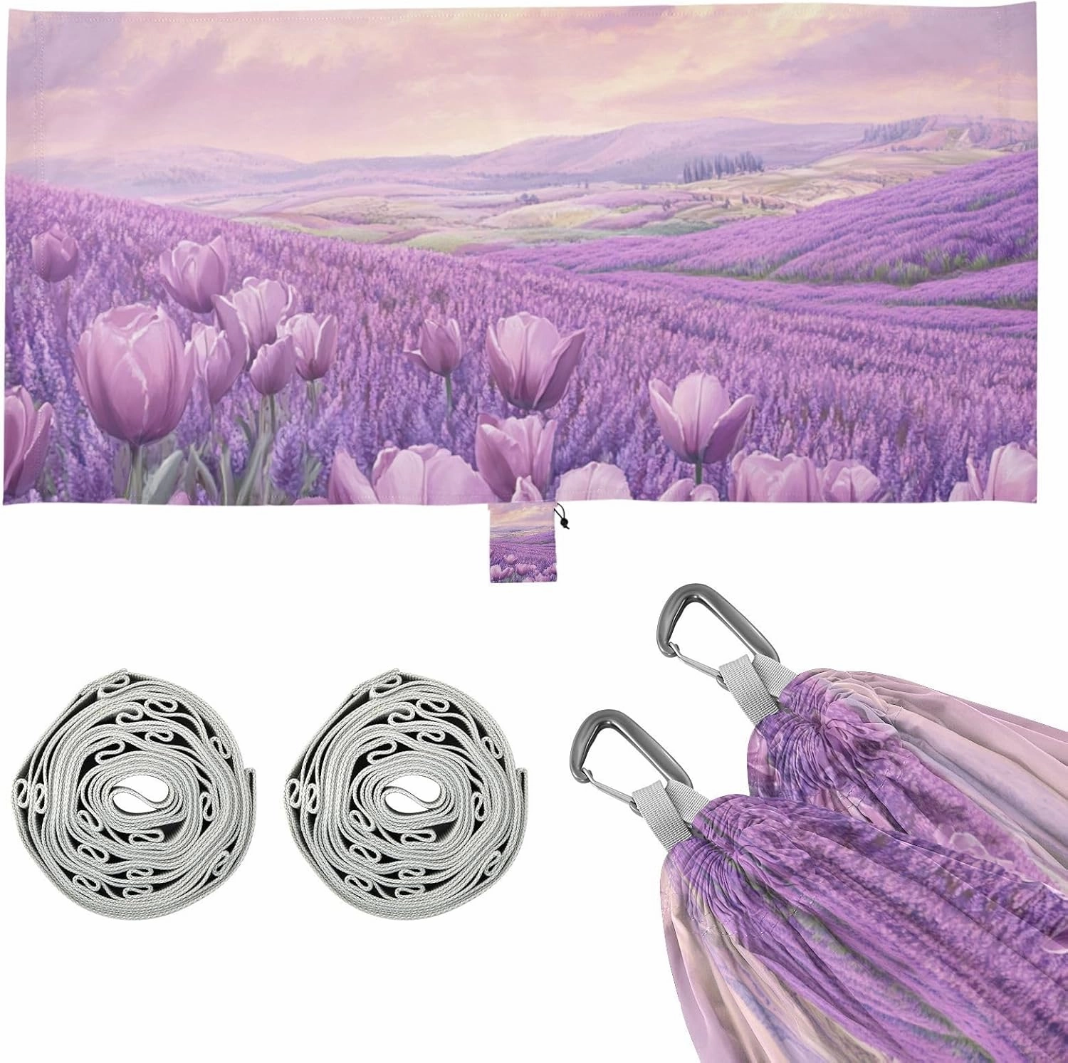 Flower Lavender Spring Camping Hammocks with Hanging Rope Indoor Hammock for Indoor Outdoor Patio