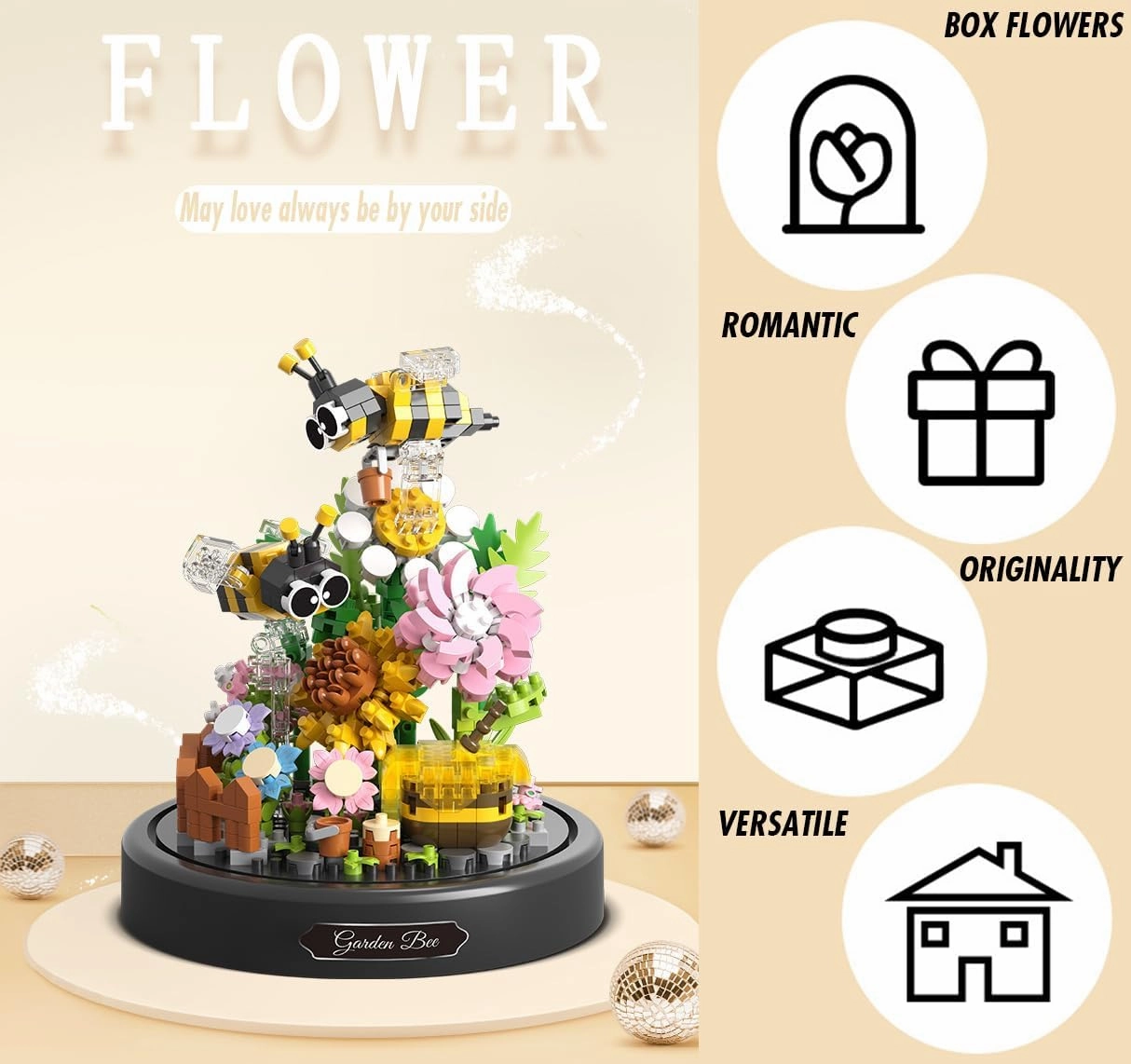 Flowers Butterflies Dancing Home Bouquets Building Toy with Dust Cover - Creative Housewarming, Ideal Creative Toy Gift for Moms and Women