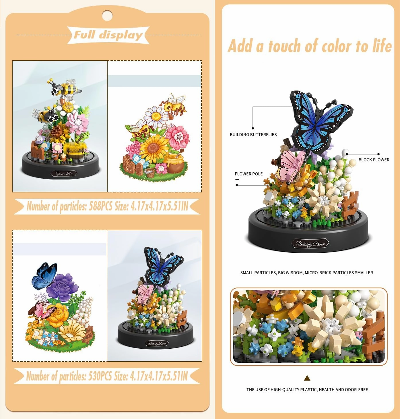 Flowers Butterflies Dancing Home Bouquets Building Toy with Dust Cover - Creative Housewarming, Ideal Creative Toy Gift for Moms and Women