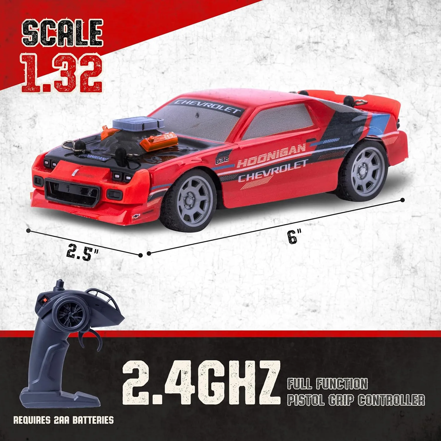 Flybar Hoonigan Chevy Camaro Remote Control Car - Toy Cars, Drift RC Cars for Boys Age 8-12, 3,7 V, 2.4GHz, 150ft Range, 1:32 Scale, 6mph Speed, Rechargeable Battery, Replica Design, Toys for Boys