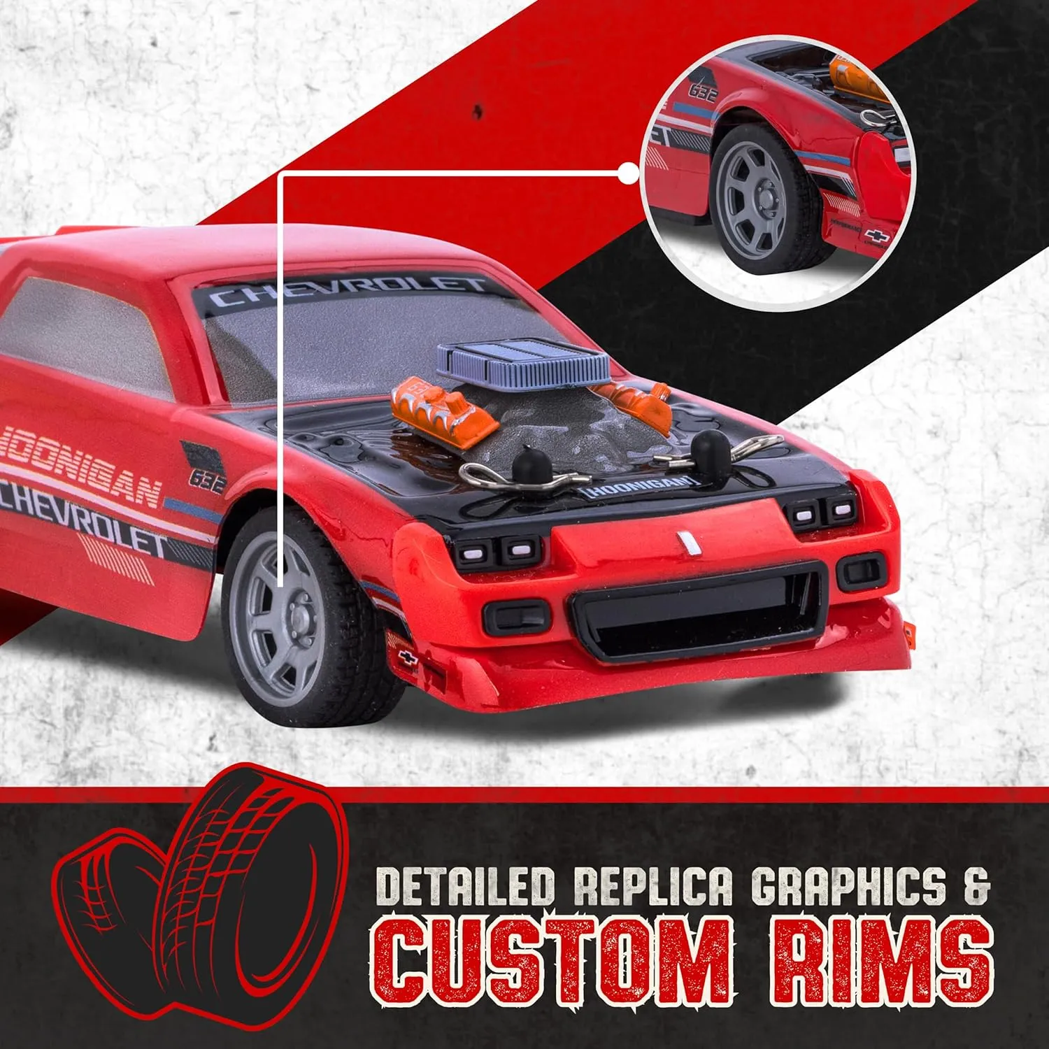 Flybar Hoonigan Chevy Camaro Remote Control Car - Toy Cars, Drift RC Cars for Boys Age 8-12, 3,7 V, 2.4GHz, 150ft Range, 1:32 Scale, 6mph Speed, Rechargeable Battery, Replica Design, Toys for Boys