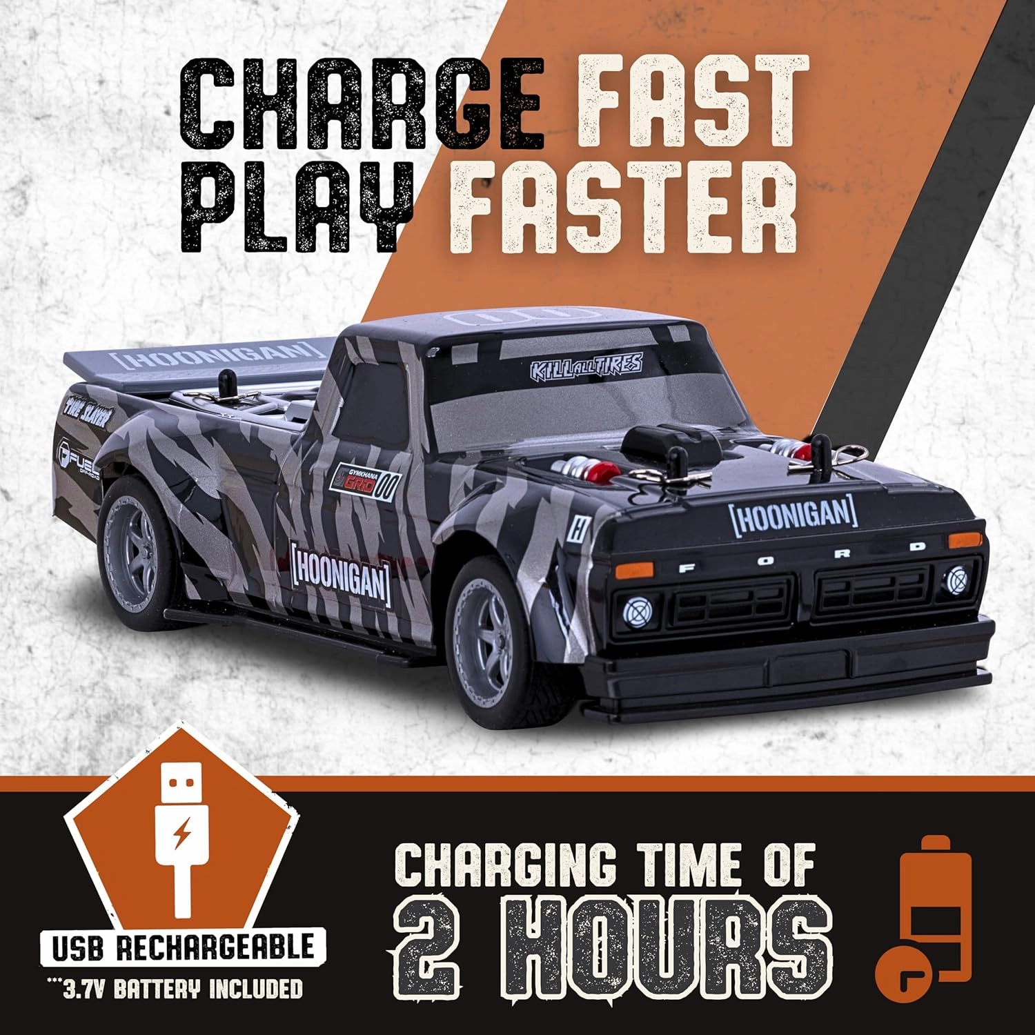 Flybar Hoonigan, Hoonitruck, Remote Control Car for Kids – RC Car, RC Cars, Race Car, 3.7V, 2.4 GHz, Detailed Replica Design, USB Rechargeable Battery Included, 1:32 Scale, 100 ft Range, 4 Mph