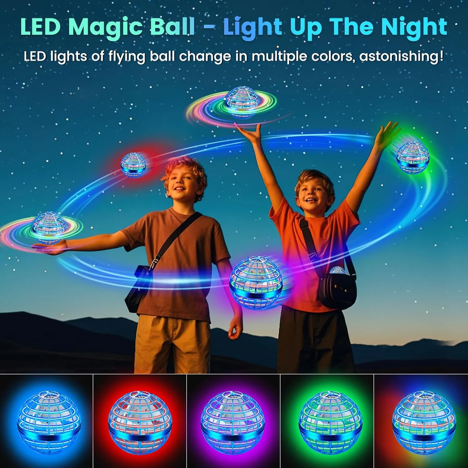 Flying Orb Ball Toy, Hand Controlled Hover Ball with LED Lights, 360° Rotating Boomerang Globe, Cool Mini Drone Spinner for Kids, Ideal Birthday & Festival Gift for Boys and Girls -Bright Blue