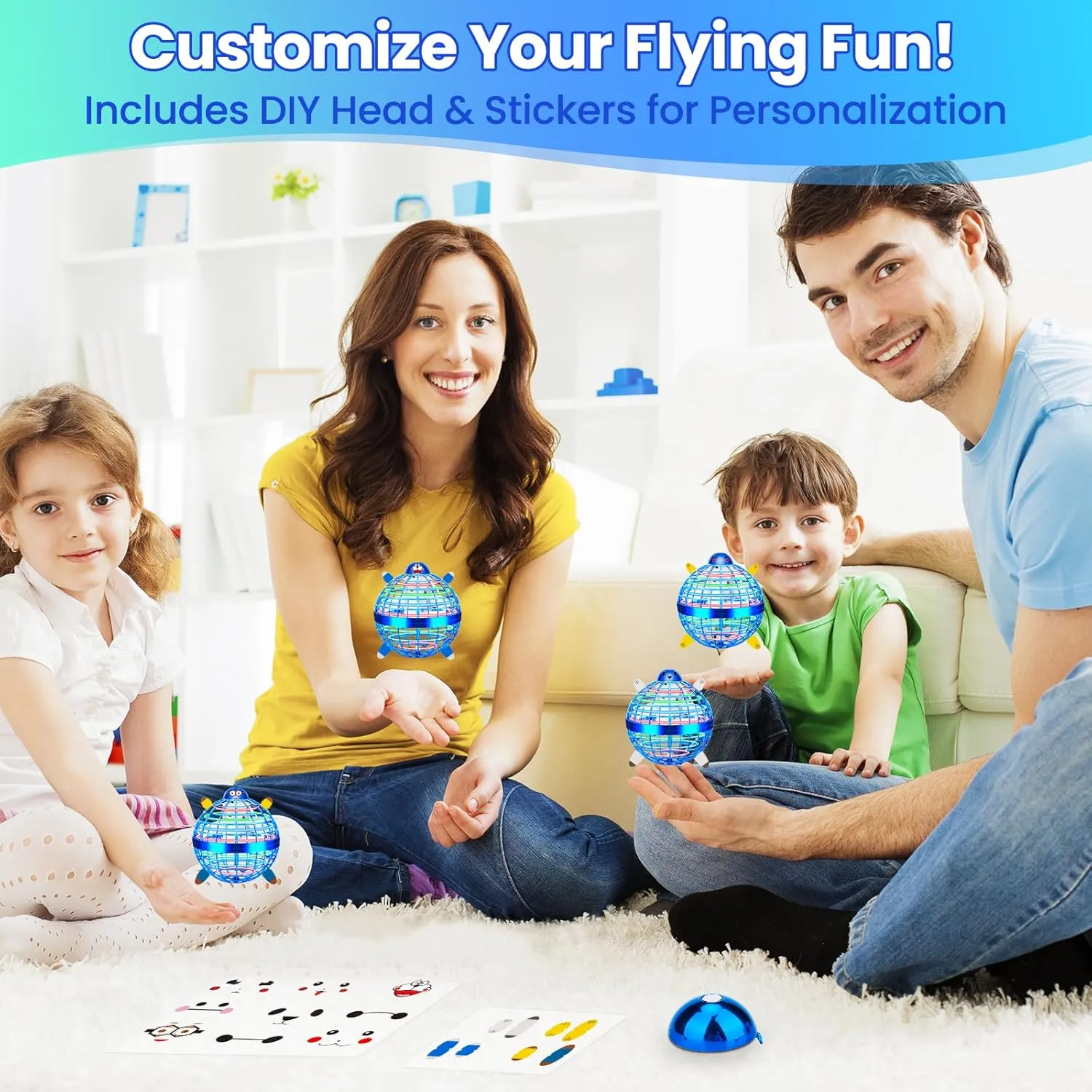 Flying Orb Ball Toy, Hand Controlled Hover Ball with LED Lights, 360° Rotating Boomerang Globe, Cool Mini Drone Spinner for Kids, Ideal Birthday & Festival Gift for Boys and Girls -Bright Blue