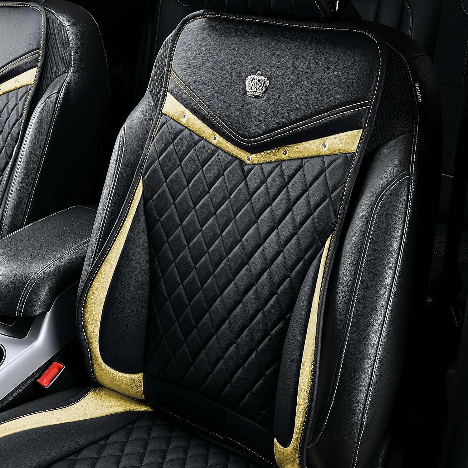 Flying Banner car seat Covers seat Cushions Luxe Fit Faux Leather Easy Installation Vehicles Non Slip Premium (Black Gold, 2 x Front Seat Cover)
