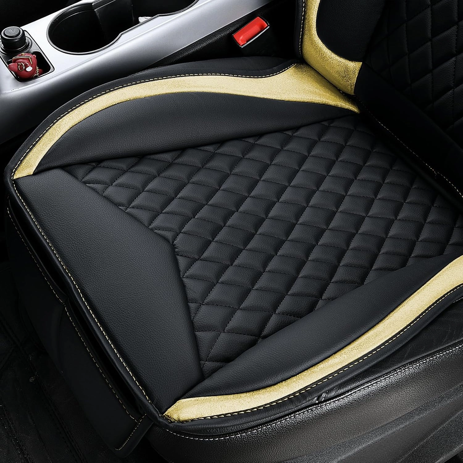 Flying Banner car seat Covers seat Cushions Luxe Fit Faux Leather Easy Installation Vehicles Non Slip Premium (Black Gold, 2 x Front Seat Cover)