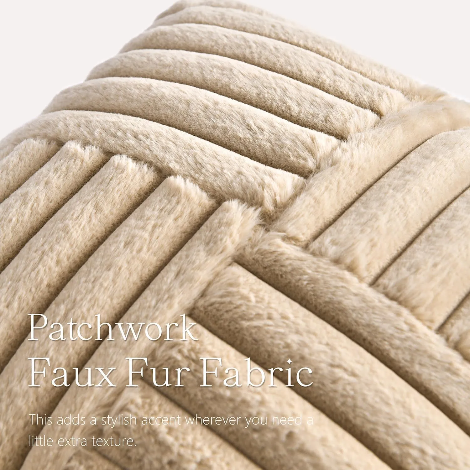 Foindtower Pack of 2, Faux Fur Plush Decorative Throw Pillow Covers Soft Fluffy Lumbar Cushion Case Cozy Fuzzy Striped Pillowcase Home Decor for Sofa Couch Living Room Bedroom 12x20 Inch, Light Khaki
