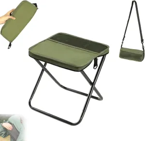 Foldable Backpack Stool, Portable Mini Outdoor Camping Folding Seat with Adjustable Shoulder Strap, Mountaineering and Hiking Portable Stool, for Camping, Fishing, Max Weight 330 Lbs (Green)