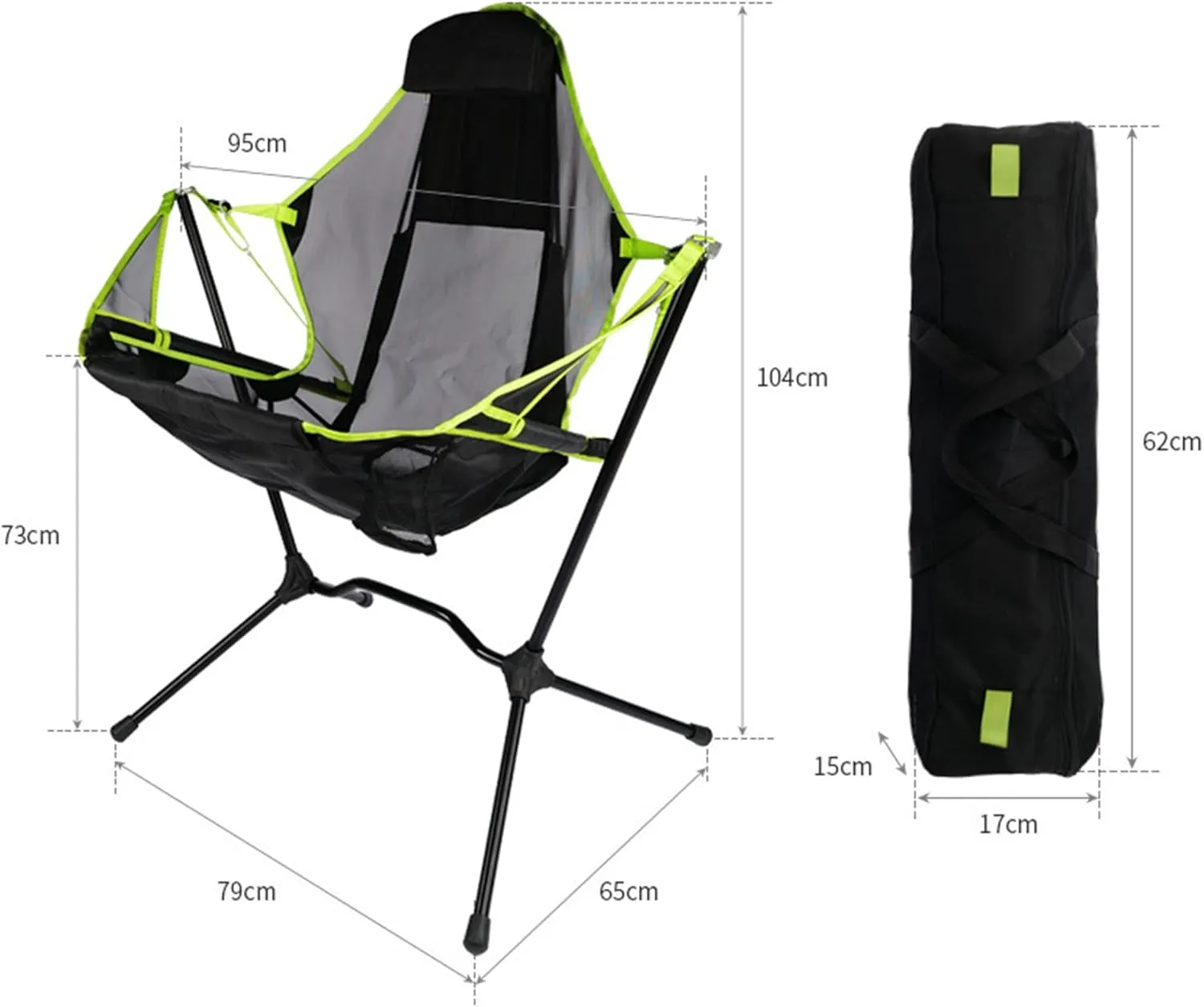 Folding Backrest Camping Chair, Portable Aluminum Alloy Swinging Chair, Adjustable Camping Swing Recliner with Storage Bag for Camping Hiking Beach Picnic Travel