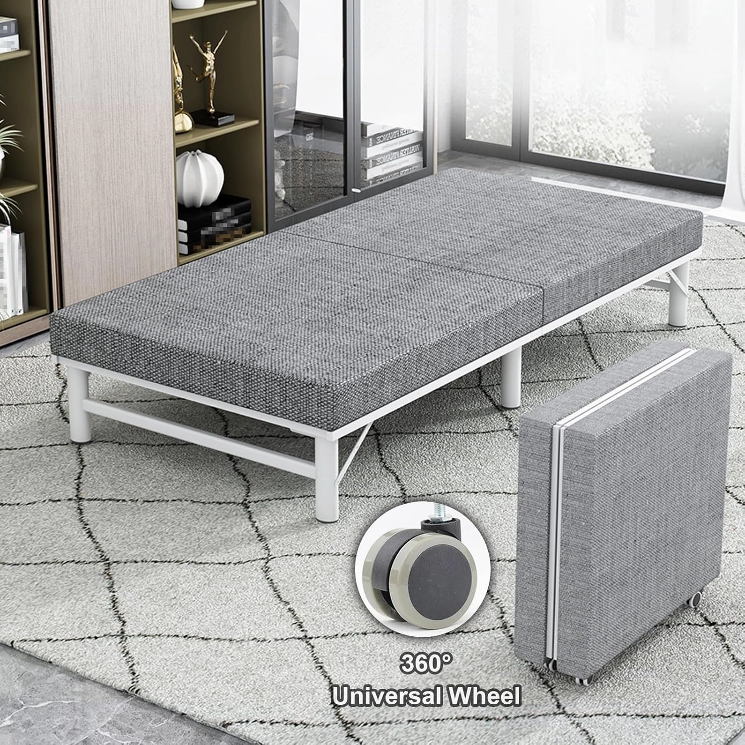 Folding Beds with Mattress, Portable Folding Bed for Adults with Casters, Folding Camping Cot for Office Nap(Blue,60cm/23.5in)