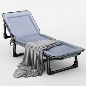Folding Camping Cot, Portable Foldable Bed for Adults, Folding Bed with Blanket, Portable Folding Bed with 4 Gears Adjustable, Easily Bear 150KG, for Travel Outdoor Home Office(Blue)