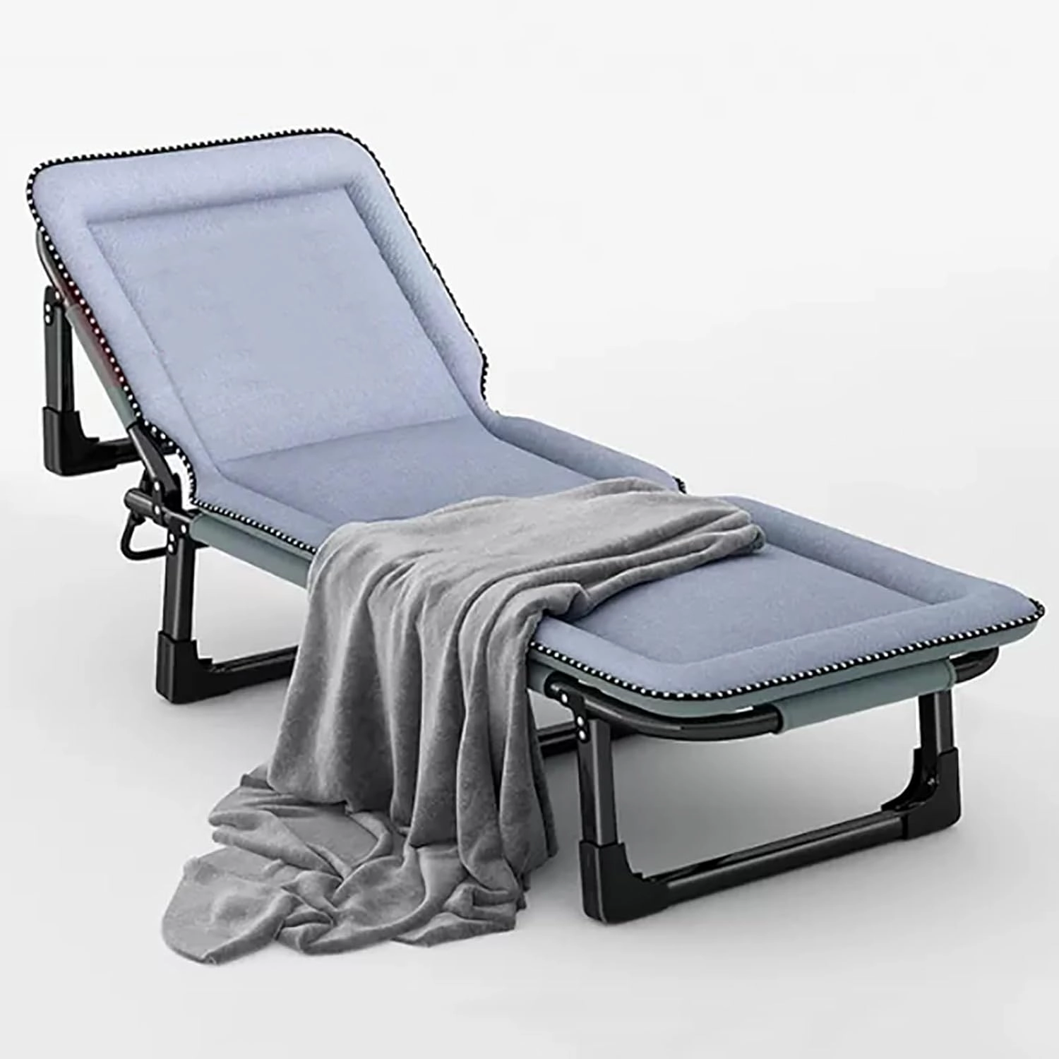 Folding Camping Cot, Portable Foldable Bed for Adults, Folding Bed with Blanket, Portable Folding Bed with 4 Gears Adjustable, Easily Bear 150KG, for Travel Outdoor Home Office(Blue)