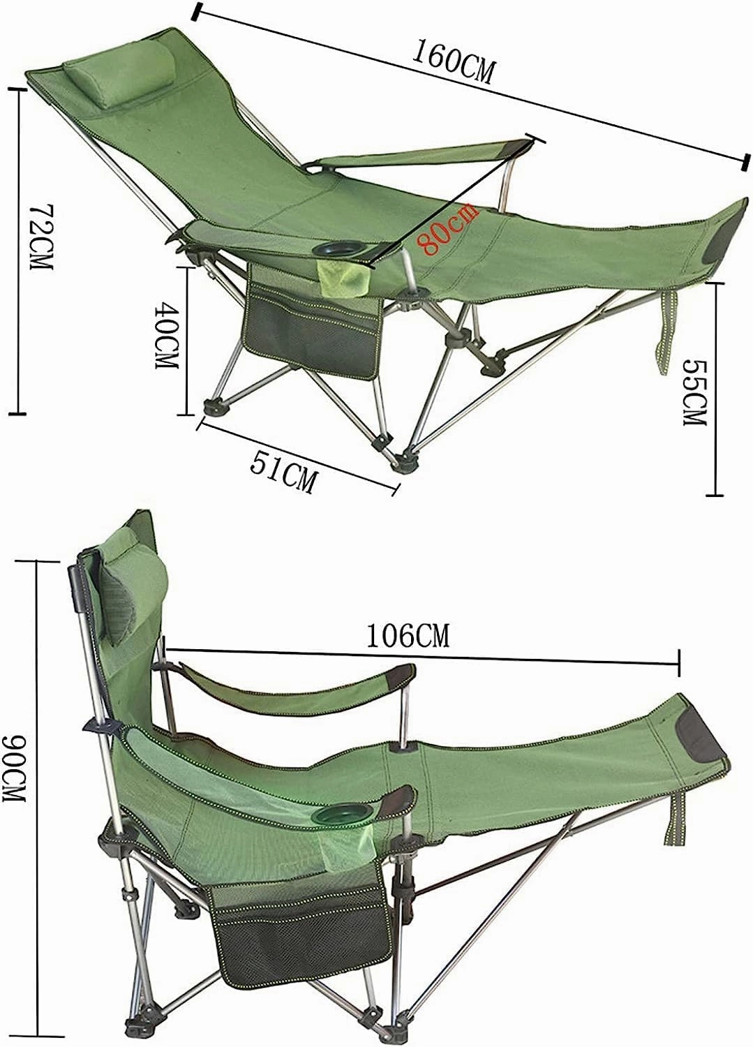 Folding Chairs Camping Lounge Chair Portable Reclining Camping Chair Folding Seat with Footrest with Headrest Storage Bag Portable Camping Chair(Color:Blue)