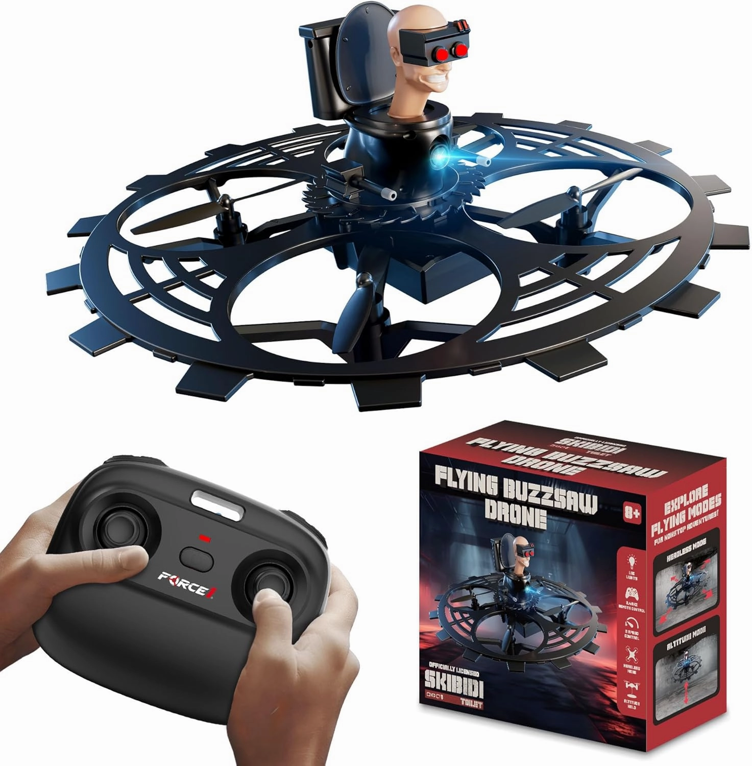 Force1 Officially Licensed Skibidi Toilet Toy RC Drone- Jetpack Flying Buzzsaw Drones, Headless Mode, Altitude Hold, Speed Control, Rechargeable 2.4GHz Remote Control