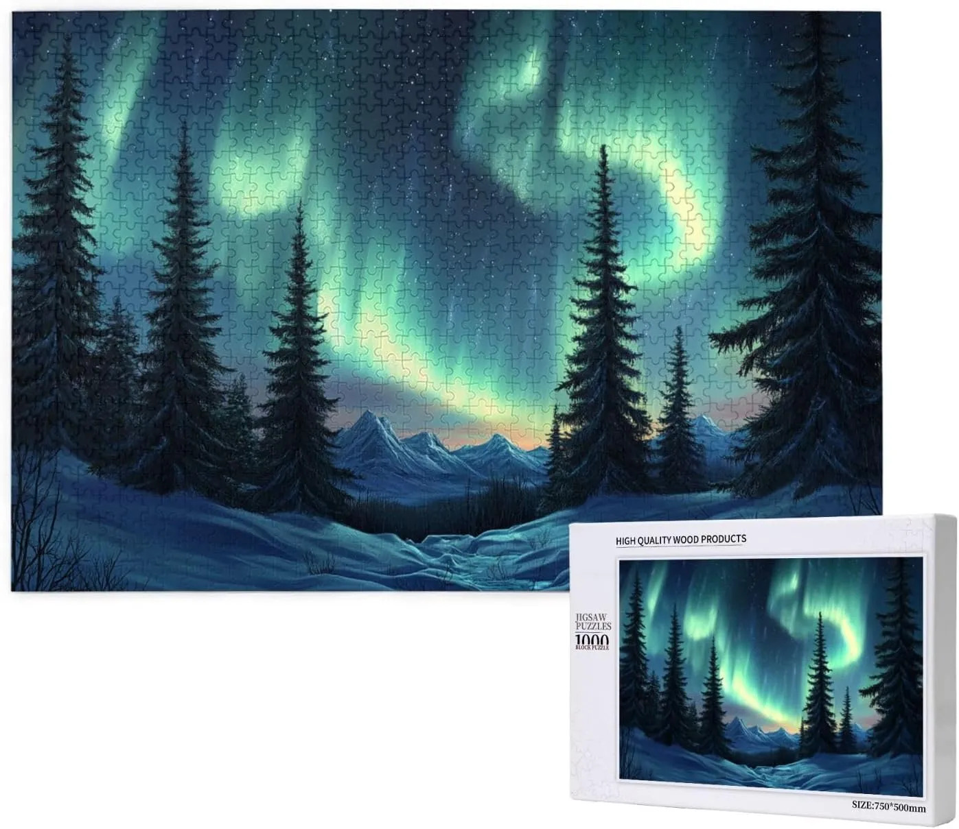 Forests Aurora 1000 Pieces of Adult Wooden Puzzle,Captivating Polar Scenery Illustration,Enjoy The Puzzle Solving Process,Exercise Hands-On Ability and Thinking Patience