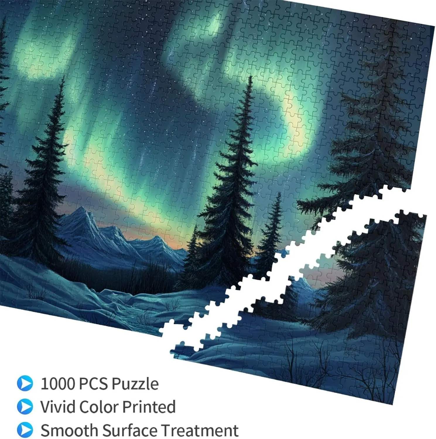 Forests Aurora 1000 Pieces of Adult Wooden Puzzle,Captivating Polar Scenery Illustration,Enjoy The Puzzle Solving Process,Exercise Hands-On Ability and Thinking Patience