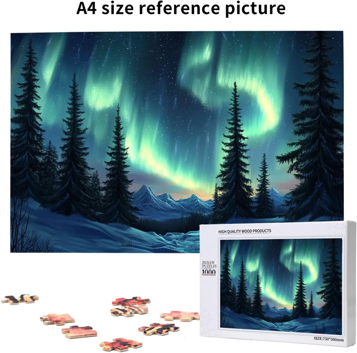 Forests Aurora 1000 Pieces of Adult Wooden Puzzle,Captivating Polar Scenery Illustration,Enjoy The Puzzle Solving Process,Exercise Hands-On Ability and Thinking Patience