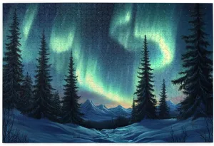 Forests Aurora 1000 Pieces of Adult Wooden Puzzle,Captivating Polar Scenery Illustration,Enjoy The Puzzle Solving Process,Exercise Hands-On Ability and Thinking Patience