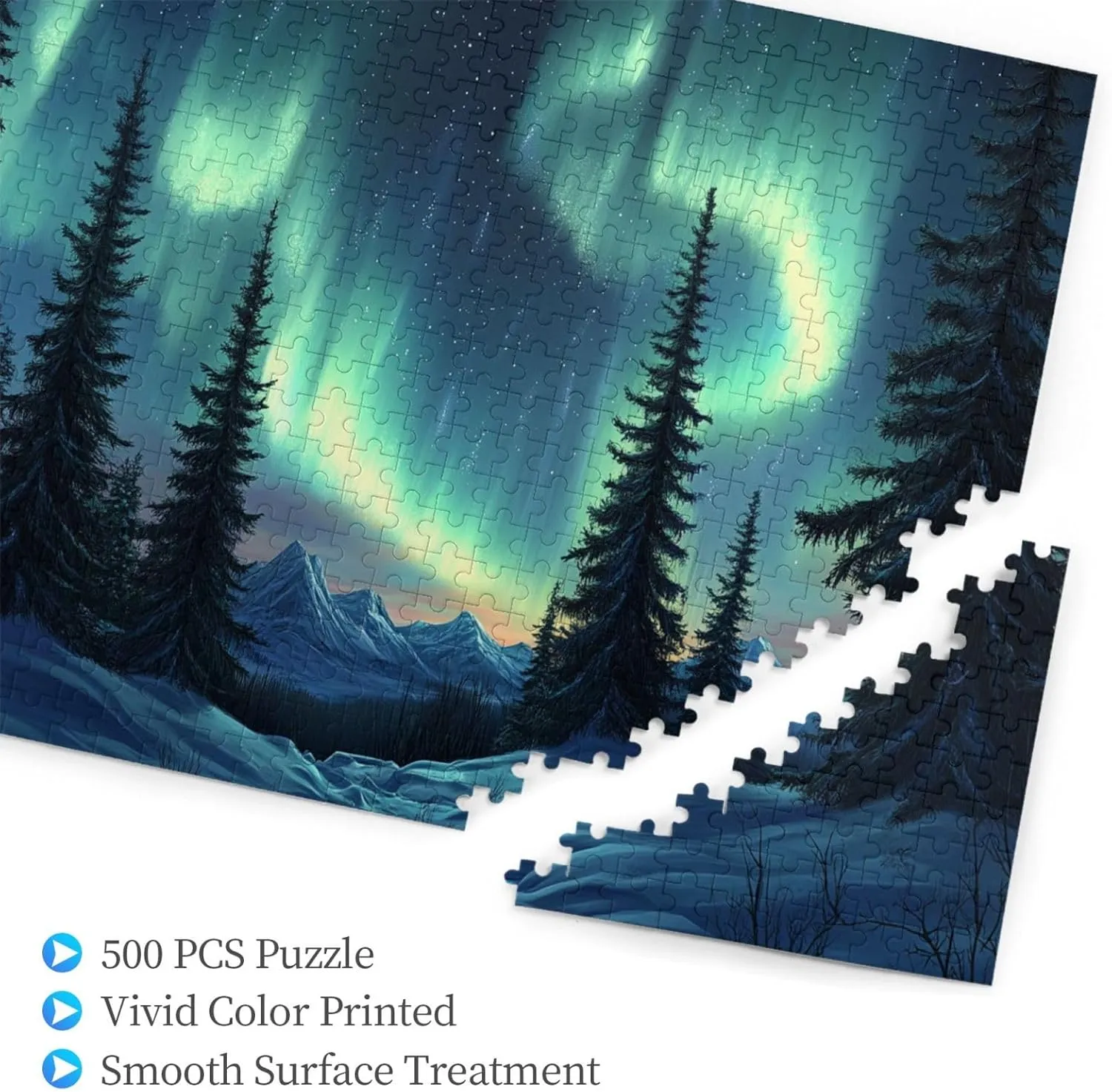 Forests Aurora 500 Pieces of Adult Wooden Puzzle,Captivating Polar Scenery Illustration,Enjoy The Puzzle Solving Process,Exercise Hands-On Ability and Thinking Patience