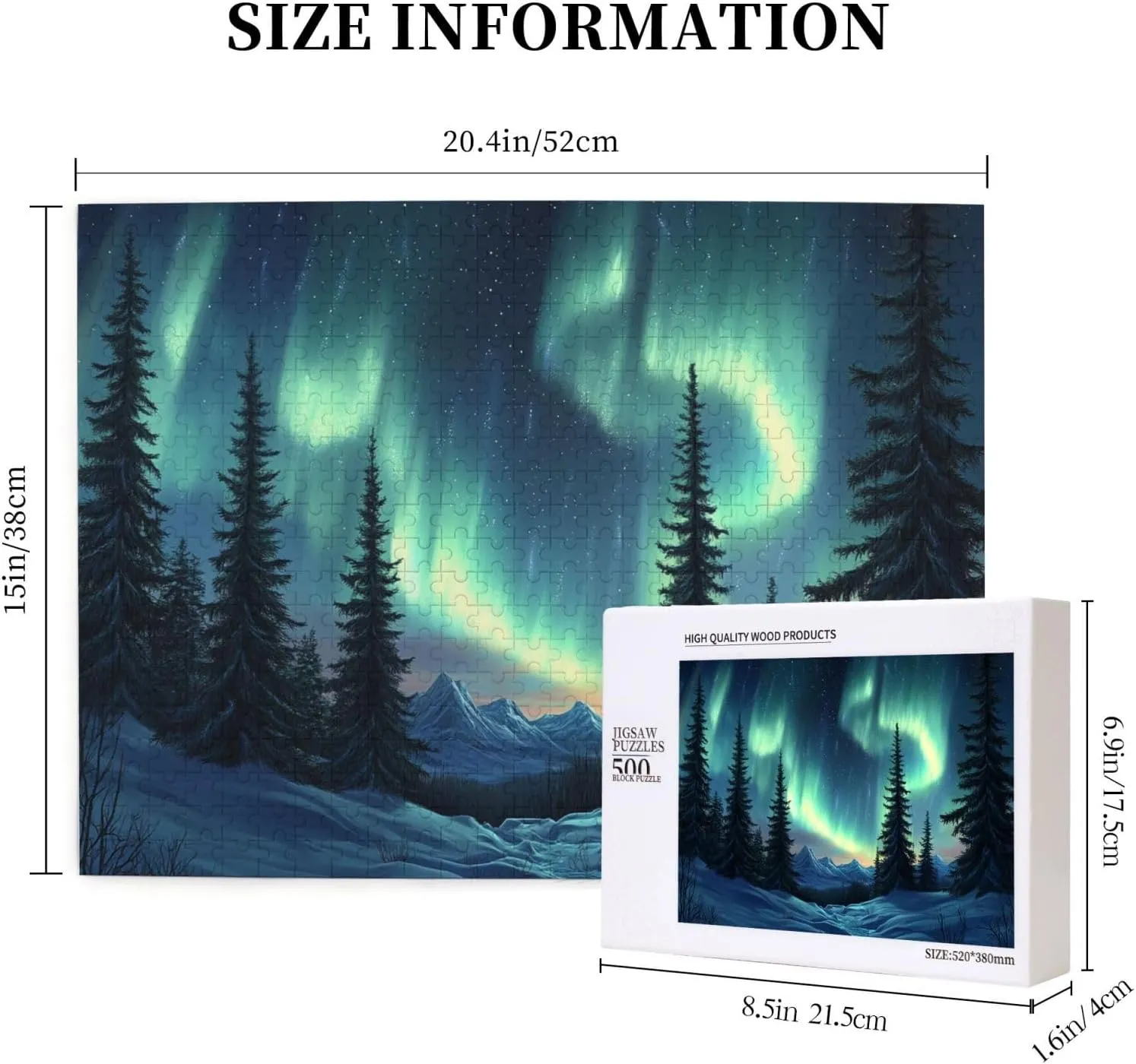 Forests Aurora 500 Pieces of Adult Wooden Puzzle,Captivating Polar Scenery Illustration,Enjoy The Puzzle Solving Process,Exercise Hands-On Ability and Thinking Patience