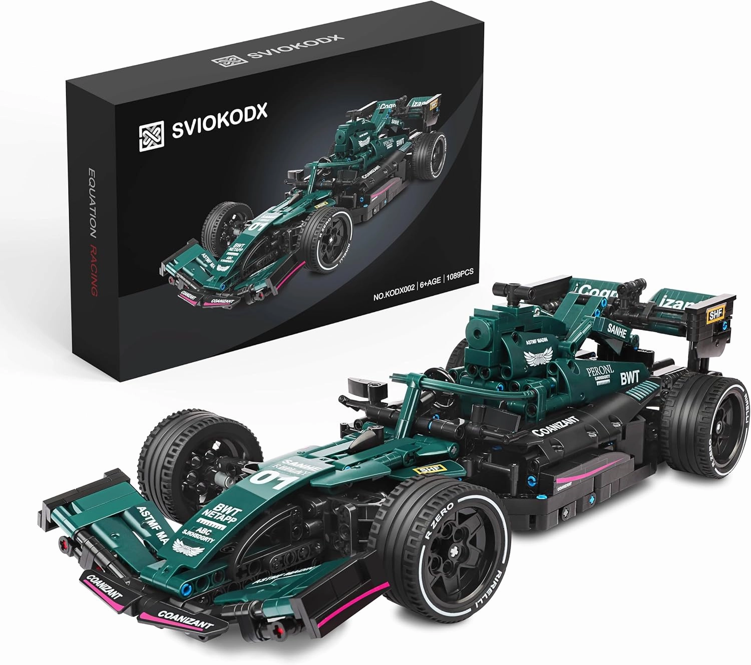 Formula1 Racing car Building Sets,Formula 1 Model Cars ，1：12 MOC Sports car Building Blocks,Collectible Kits for Kids 8  and Adults （Green）(1089PCS)