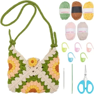 FREEBLOSS Crochet Bag Kit Beginners Crochet Kit Complete Crochet Kits for Adults DIY Sunflower Crochet Bag with Video Tutorials Crochet Beach Bag Handmade Shoulder Bag Suitable for Shopping