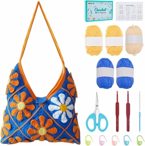 FREEBLOSS Crochet Flower Bag Kit Crochet Kit for Beginners Adults Crochet Tote Bag Knitted Bag for Women Crochet Starter Kit Crochet Knitted Bag
