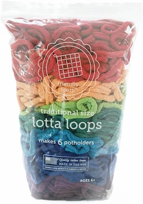 Friendly Loom | Lotta Loops - 7” Traditional-Sized Rainbow Themed Potholder Weaving Loops | Craft 6 Cotton Potholders