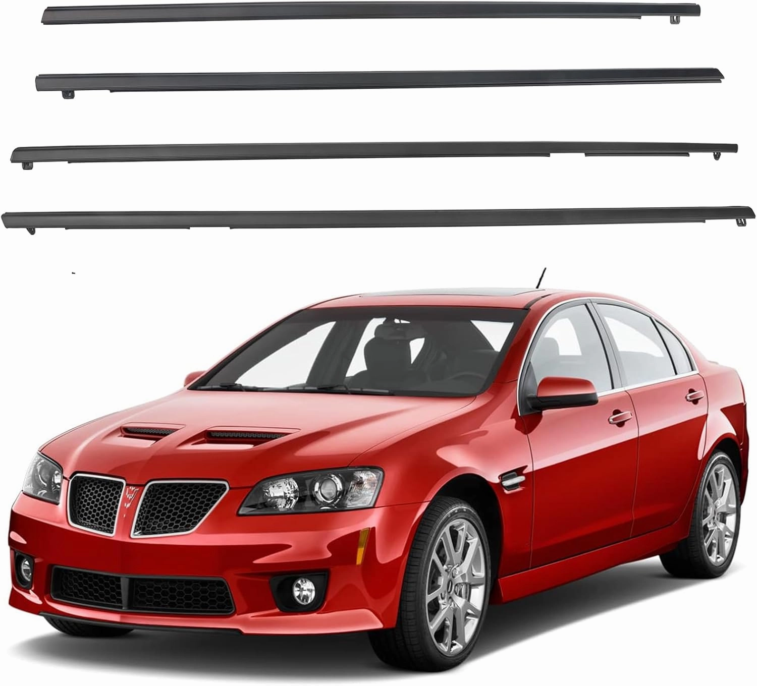 Front and Rear Door Window Belt Reveal Molding Weatherstrip Compatible With Pontiac Chevy Vehicle G8 GT GXP 2008 2009, SS GM 2014-2017 Replaces# 92227438, 92277513, 92277514, 92277517, 92277518 (4PCS)