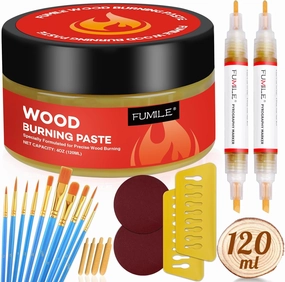 FUMILE Wood Burning Gel Kit,4 OZ wood Burning Paste,Wood burning Pen Kit for Wooden Burning Design for Beginners, Stable Heat Activated Paste(21 PCS).