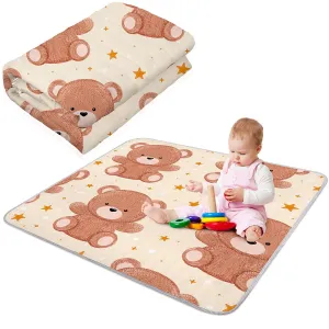 Funtery 43 x 43 Inch Boho Baby Play Mat Portable Crawling Washable Foldable Tummy Time Non Slip Baby Floor Large Playpen Mat for Infants Toddlers Floor Playpen Activity(Bear)