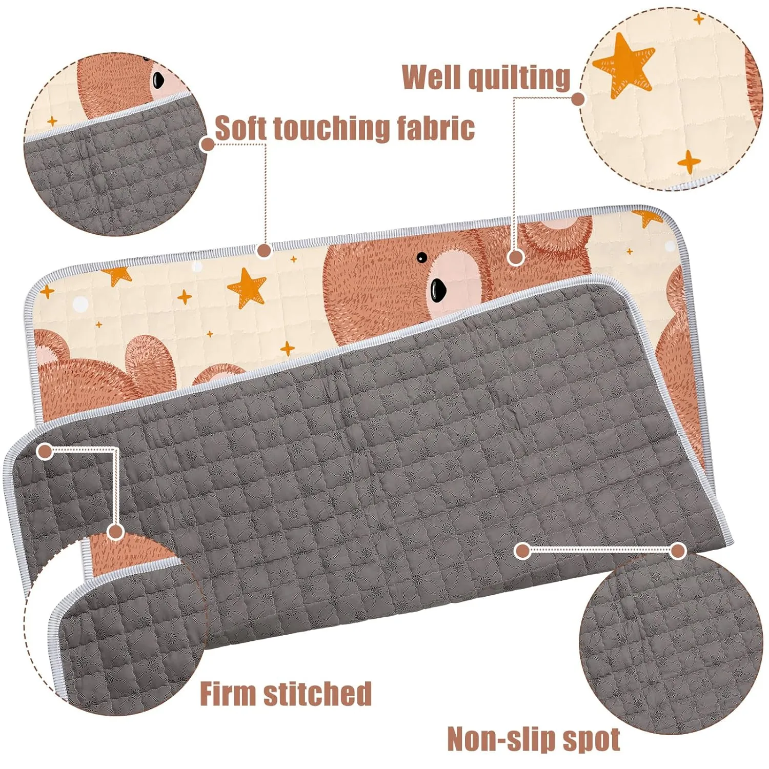 Funtery 43 x 43 Inch Boho Baby Play Mat Portable Crawling Washable Foldable Tummy Time Non Slip Baby Floor Large Playpen Mat for Infants Toddlers Floor Playpen Activity(Bear)