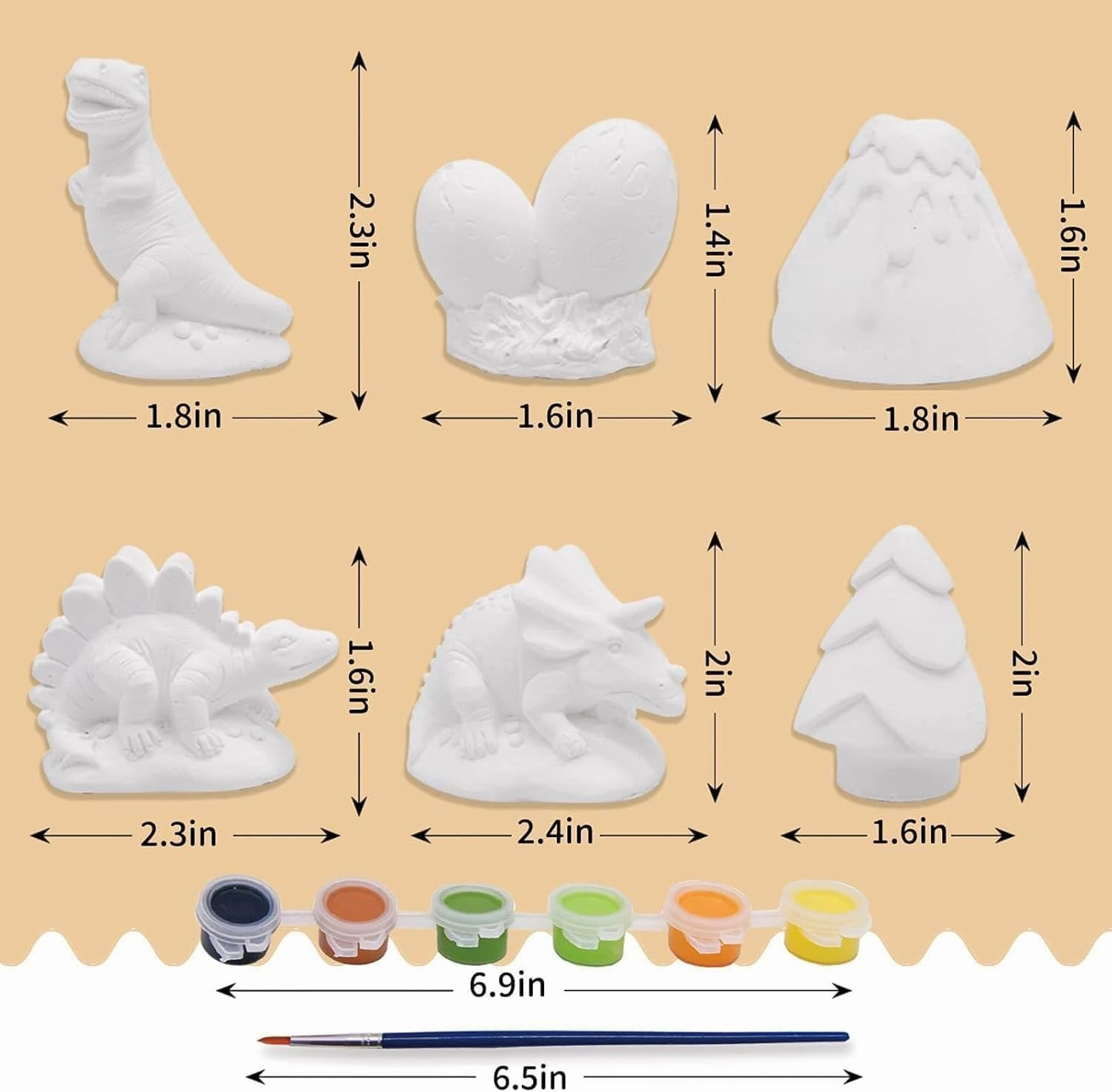 Funto Paint Your Own Dinosaurs Painting Kit, Arts and Crafts Set, STEAM Project Creative Activity DIY Toys, with 6 Figurines, 6 Paint Pots, 1 Brush