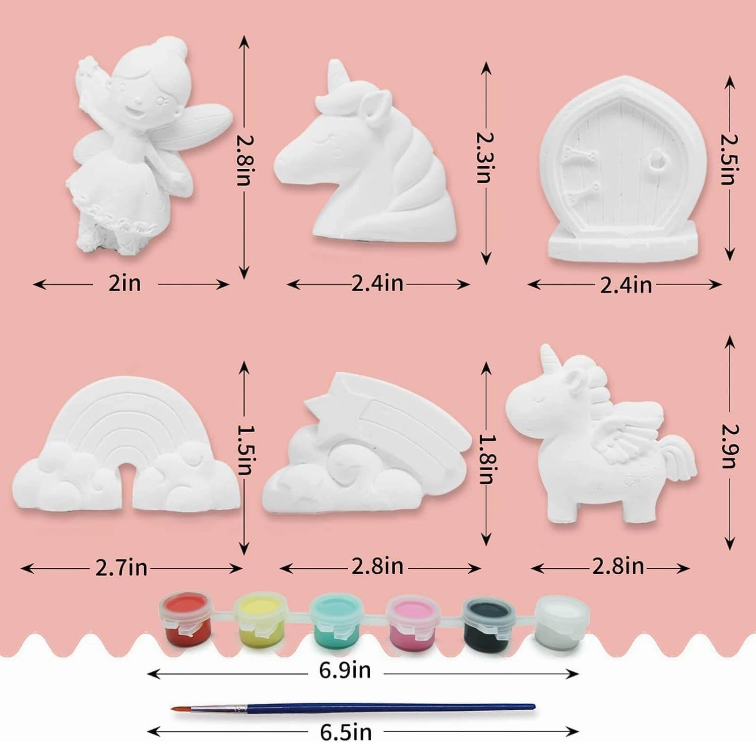 Funto Paint Your Own Unicorn Painting Kit, Arts and Crafts Set, STEAM Project Creative Activity DIY Toys, with 6 Figurines, 6 Paint Pots, 1 Brush
