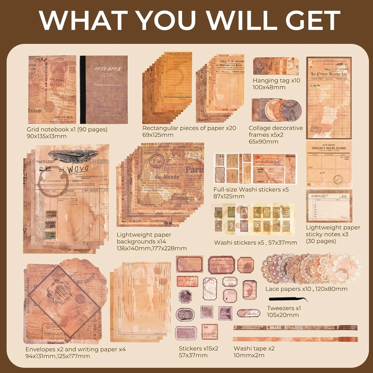 Funto Scrapbooking Kit (202 PCS), Vintage Collection-Retro Travel, Perfect for Bullet Scrapbooking Materials, Planner DIY Arts Craft Collage