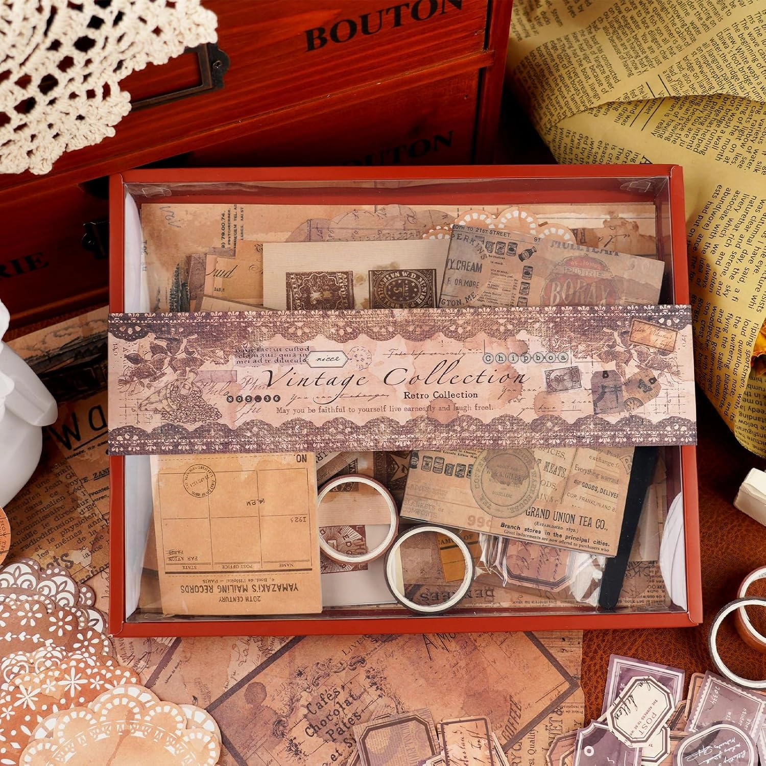 Funto Scrapbooking Kit (202 PCS), Vintage Collection-Retro Travel, Perfect for Bullet Scrapbooking Materials, Planner DIY Arts Craft Collage