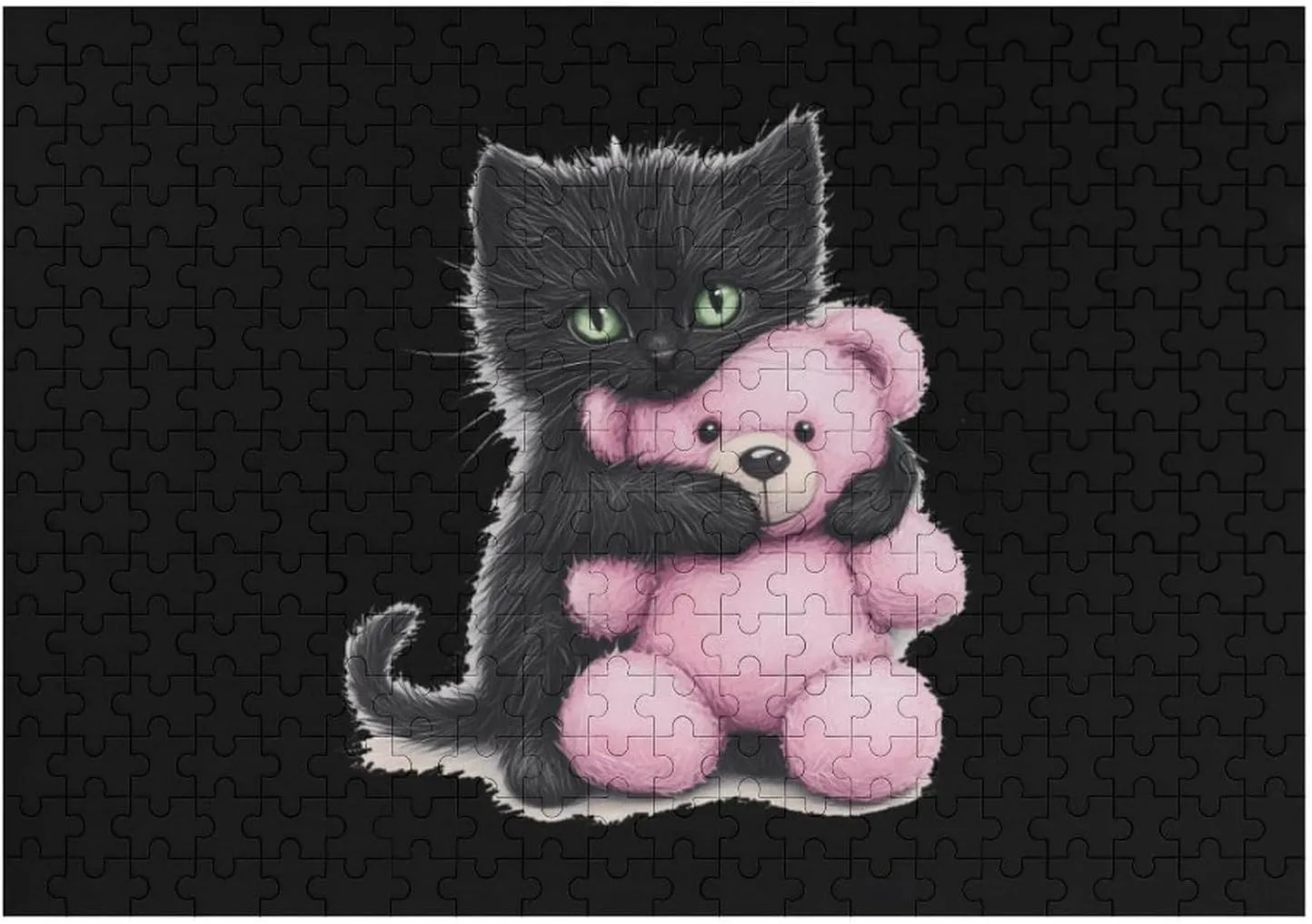 Furry Black Cat Teddy Bear DIY Wooden Puzzle Adult Picture Puzzles Colorful Home Decorations Creative Gifts