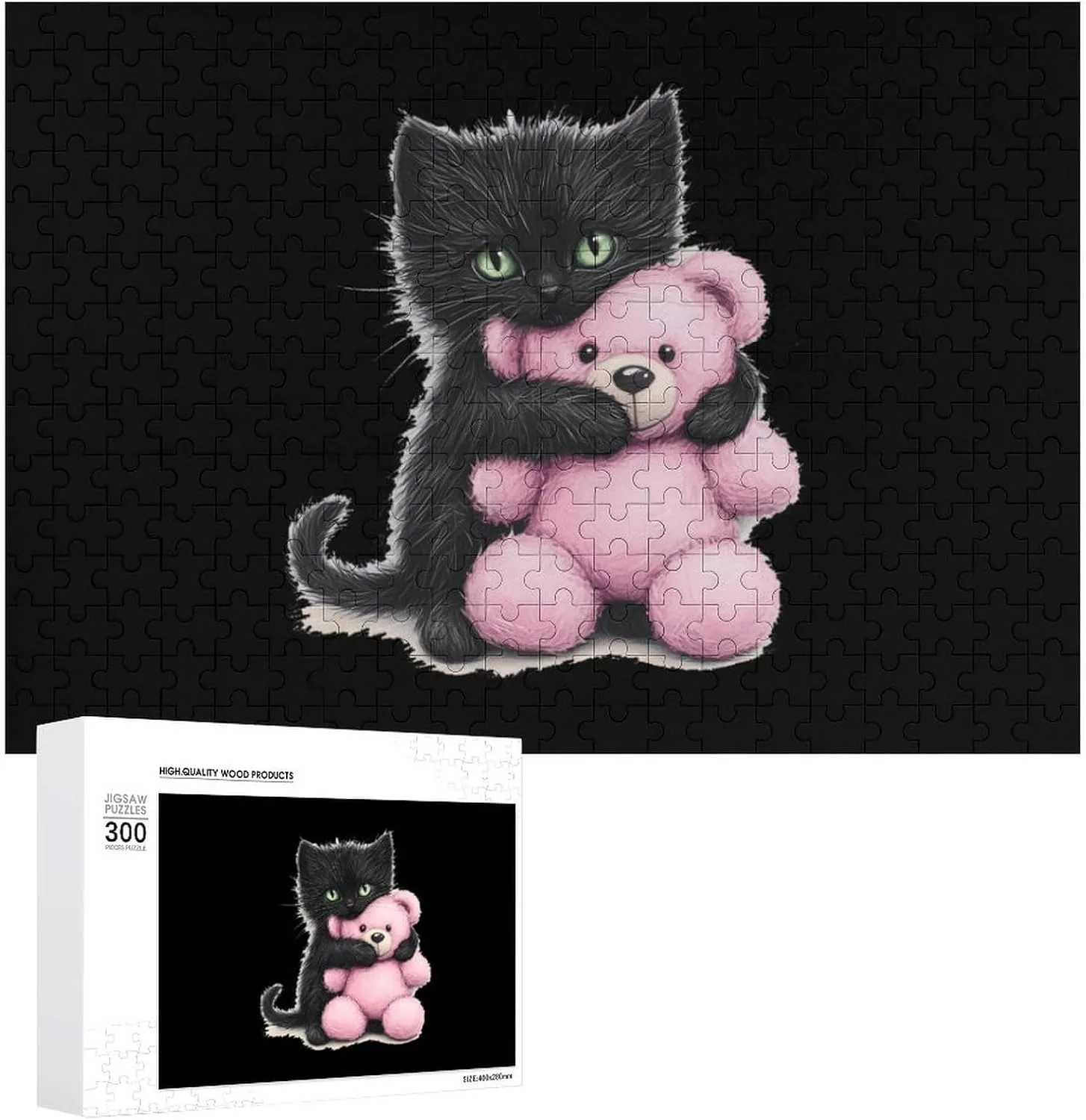 Furry Black Cat Teddy Bear DIY Wooden Puzzle Adult Picture Puzzles Colorful Home Decorations Creative Gifts