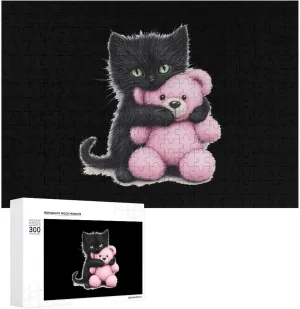 Furry Black Cat Teddy Bear DIY Wooden Puzzle Adult Picture Puzzles Colorful Home Decorations Creative Gifts