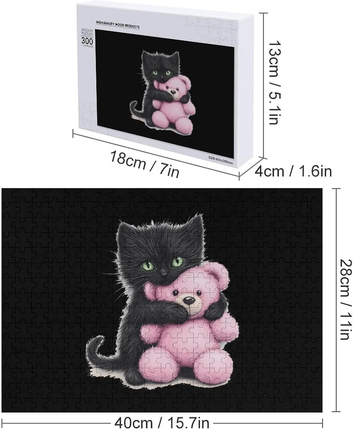 Furry Black Cat Teddy Bear DIY Wooden Puzzle Adult Picture Puzzles Colorful Home Decorations Creative Gifts