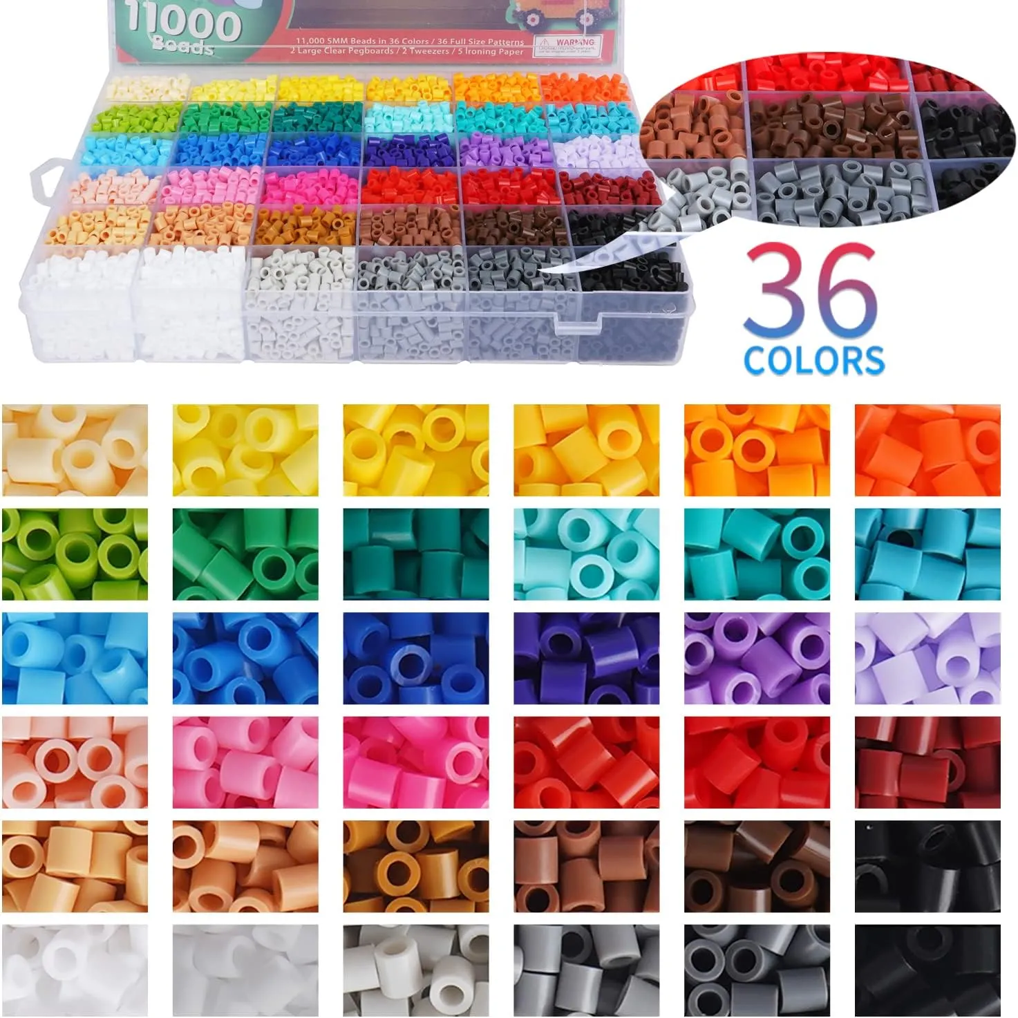 Fuse Beads Kit 11,000pcs 36 Colors Melting Beads Kit for Kids, with 5 Pegboards 2 Tweezers 48 Patterns, Fusible Beads Kit Compatible Perler Beads Hama Beads for Christmas Birthday Gift