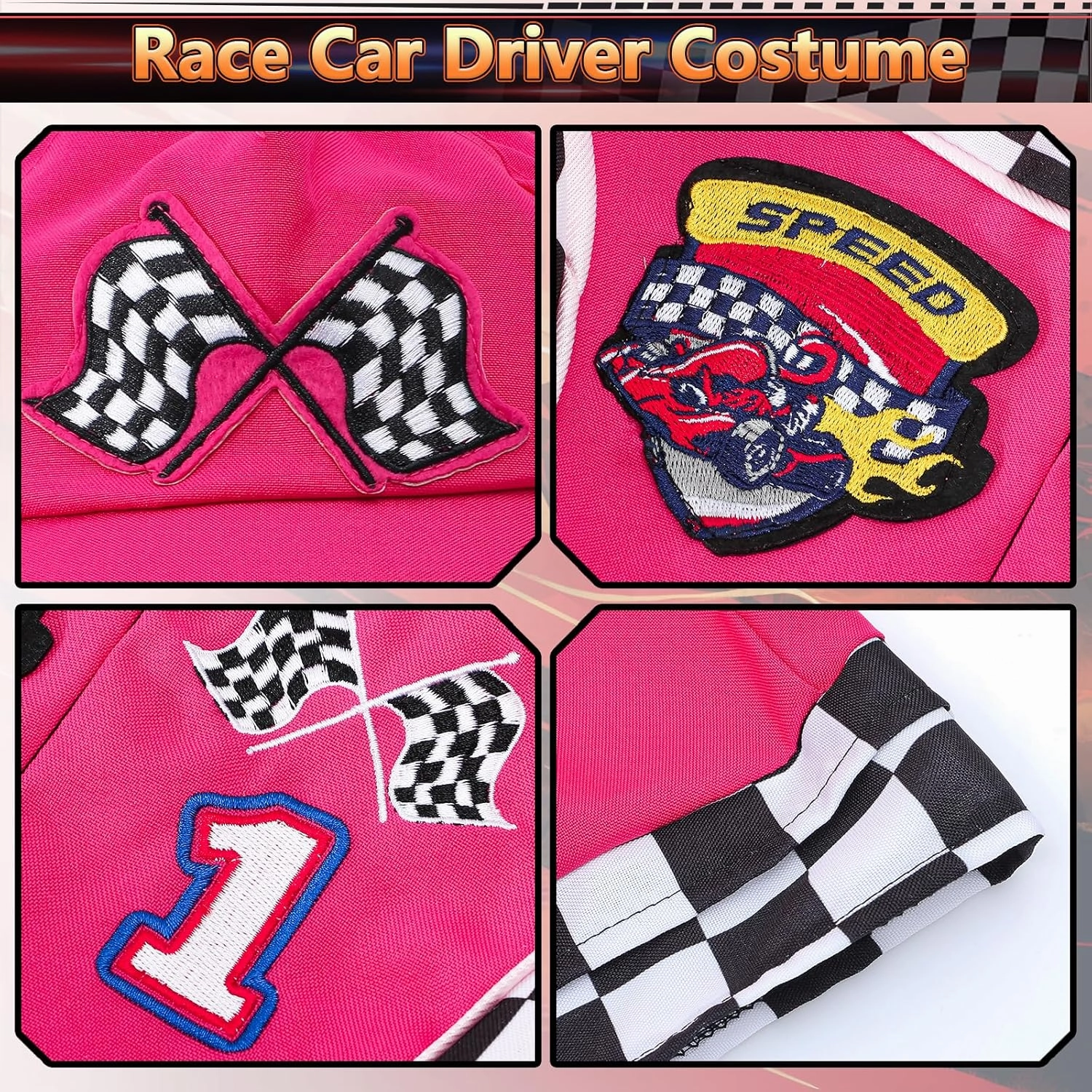 G.C 8pcs Girls Race Car Driver Costume Toddler Racing Suit Racer Dress Costumes Cap Socks Sunglasses Flags Halloween Dress up