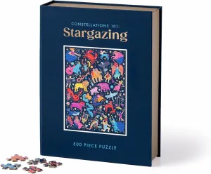 Galison Constellations 101: Stargazing – 500 Piece Book Puzzle with Beautiful Zodiac and Constellation Artwork Packaged in Magnetic Keepsake Book Sized Box