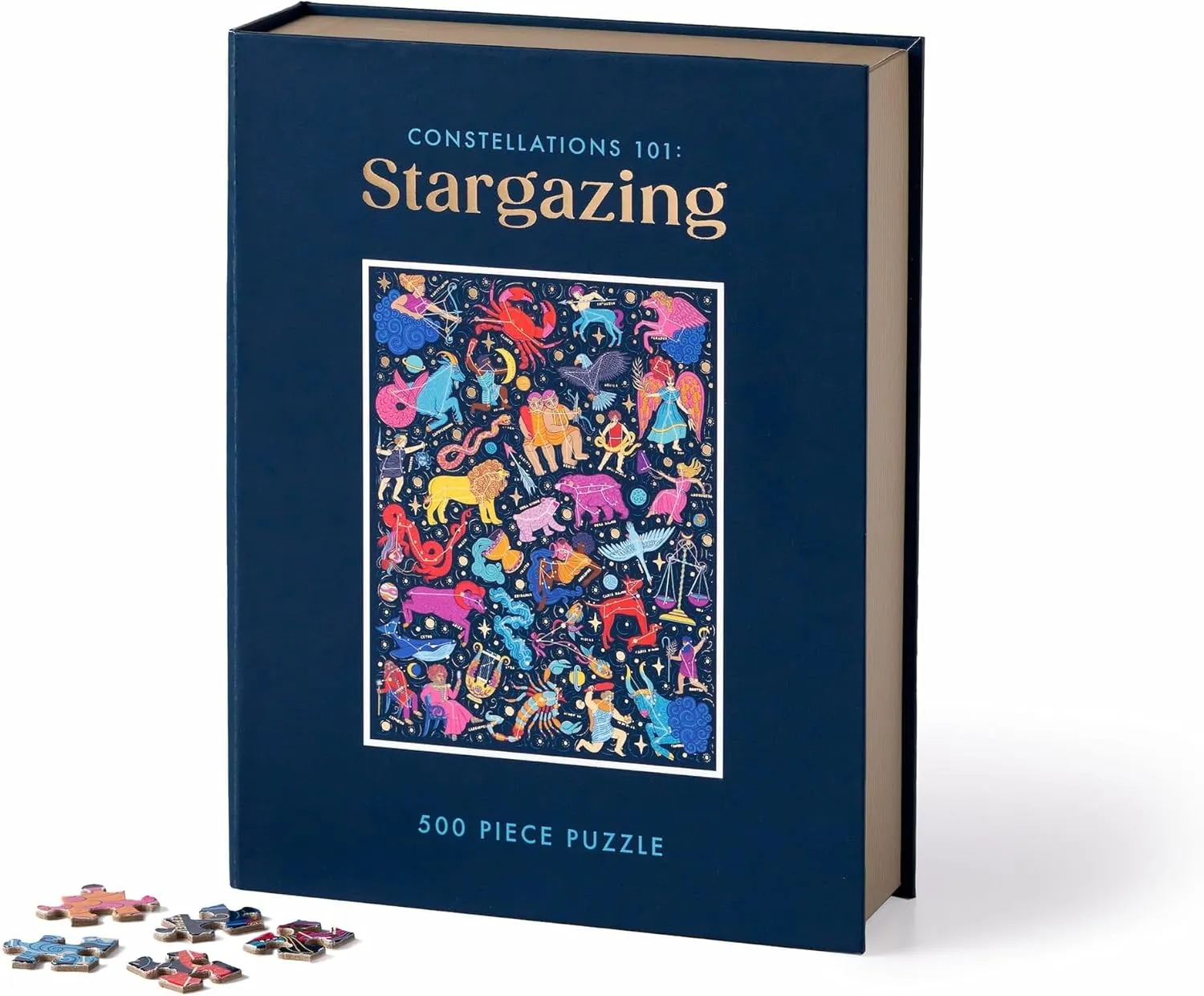 Galison Constellations 101: Stargazing – 500 Piece Book Puzzle with Beautiful Zodiac and Constellation Artwork Packaged in Magnetic Keepsake Book Sized Box