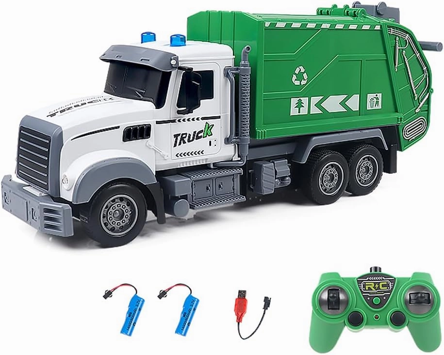 Garbage Truck Toy with Lights - Interactive, Rechargeable Remote Control Waste Management Truck Kids Recycling Trash Toy, for Boys & Girls Ages 8 