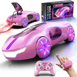 Gesture Sensing Remote Control Car, Drift RC Stunt Car with Light Spray & Sound, 2.4GHz Hobby RC Cars Toy for Kids, 360° Rotate, Birthday Gifts for Boys Girls 6-12（Pink）