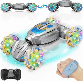 Gesture Sensing RC Stunt Car, Remote Control Car Birthday gifts for kids Age 6-12, 2.4Ghz Hand Controlled Twist Cars, 360° Rotating Transform Off Road Car Toy for Boys Girls Age 6 7 8 9 10 11  (Gray)