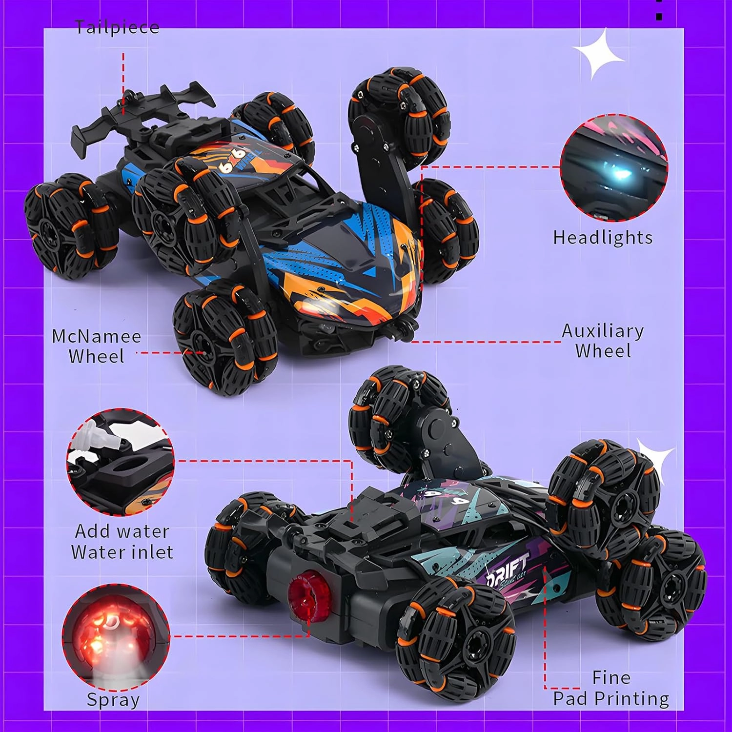 Gesture Sensing Stunt RC Car, Toys for Ages 8-13 Boys, 2.4Ghz Hand Controlled Remote Control Cars with Light, Spray, 360 Rotation, Birthday Gift for Kids Age 6 7 8 9 10 11 12 Year Old-6 Wheels